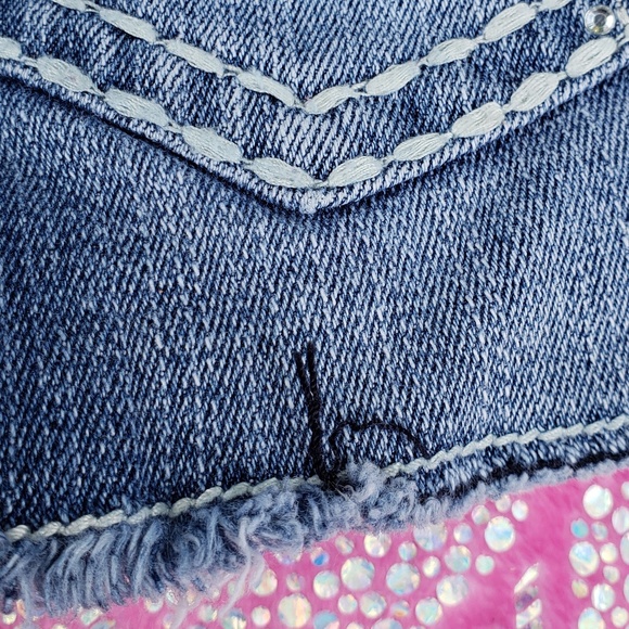 Justice Premium Bling Jean shorts frayed Sz 7 - Picture 7 of 7